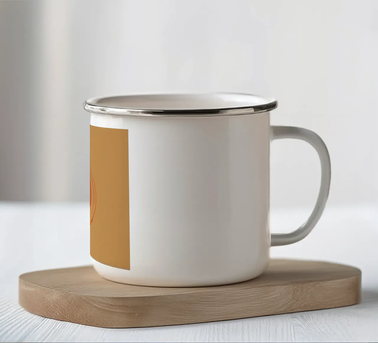Abstrakte kreisrunde dynamische Form in Rot und Orange Emaille Tasse von Something for you