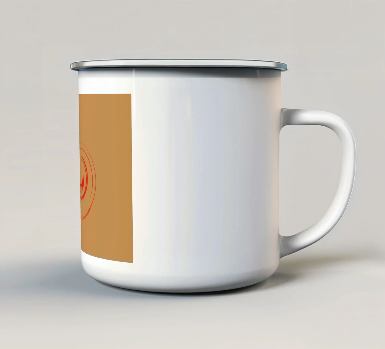 Abstract circular dynamic shape in red and orange enamel mug by Something for you