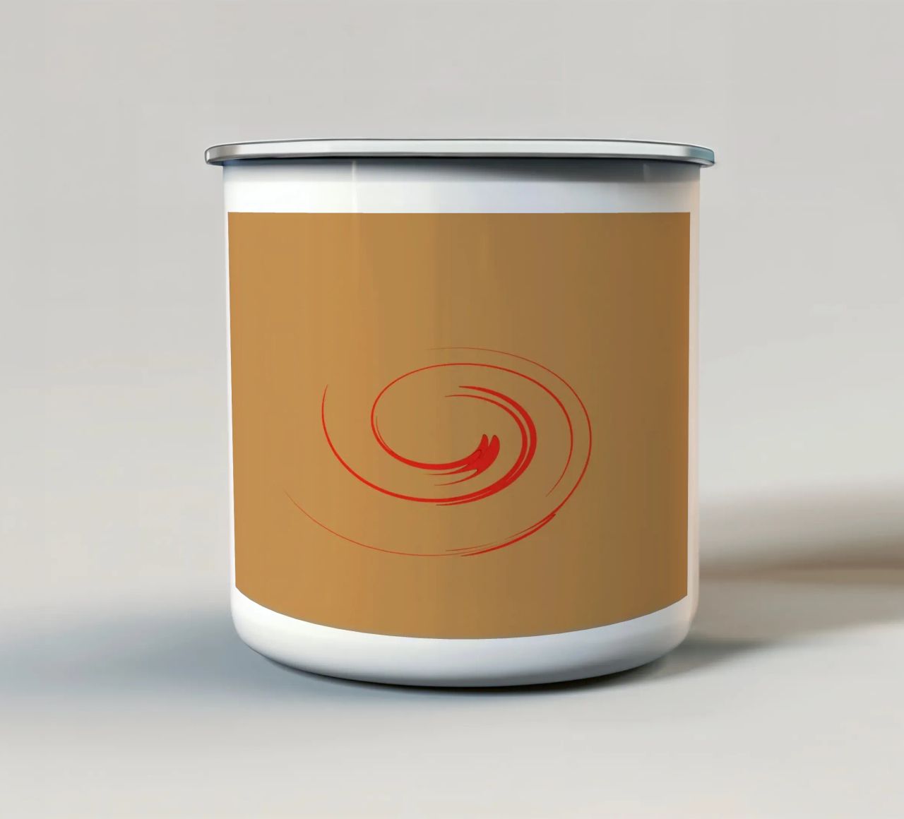 Abstract circular dynamic shape in red and orange enamel mug by Something for you