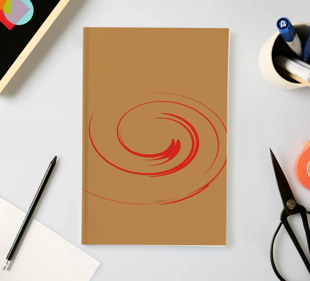 Abstract circular dynamic shape in red and orange notebook by Something for you