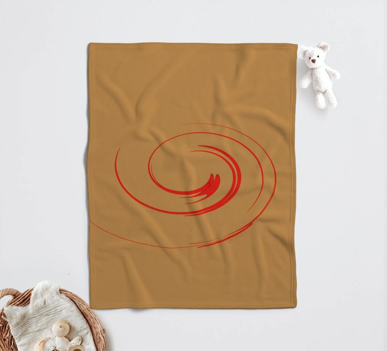 Abstract circular dynamic shape in red and orange fleece blanket by Something for you