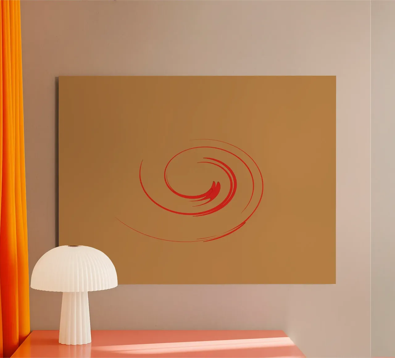 Abstrakte kreisrunde dynamische Form in Rot und Orange Alu-Dibond von Something for you