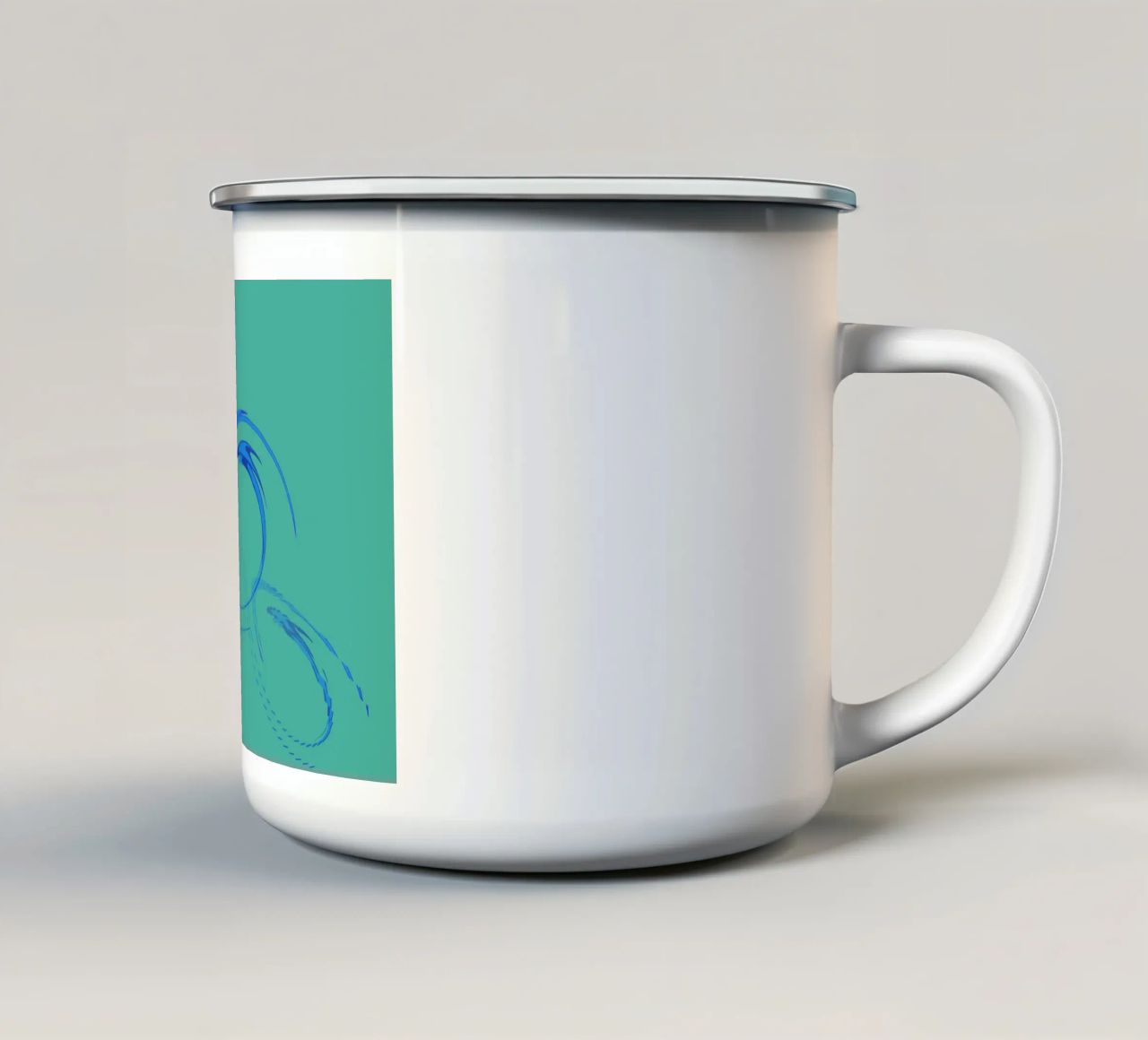 Abstract circular dynamic shape in blue and green enamel mug by Something for you