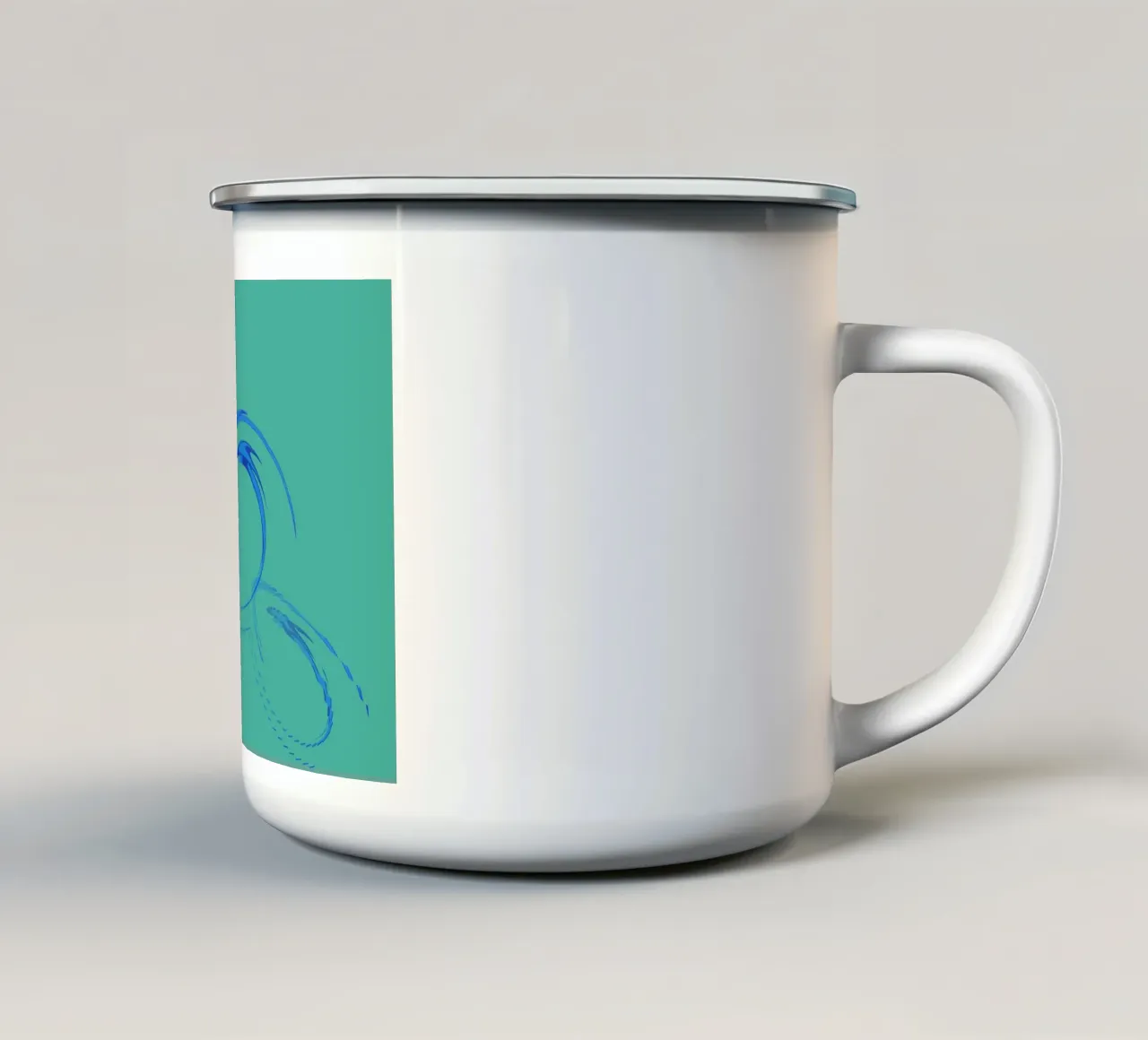 Abstrakte kreisförmige dynamische Form in Blau und Grün Emaille Tasse von Something for you