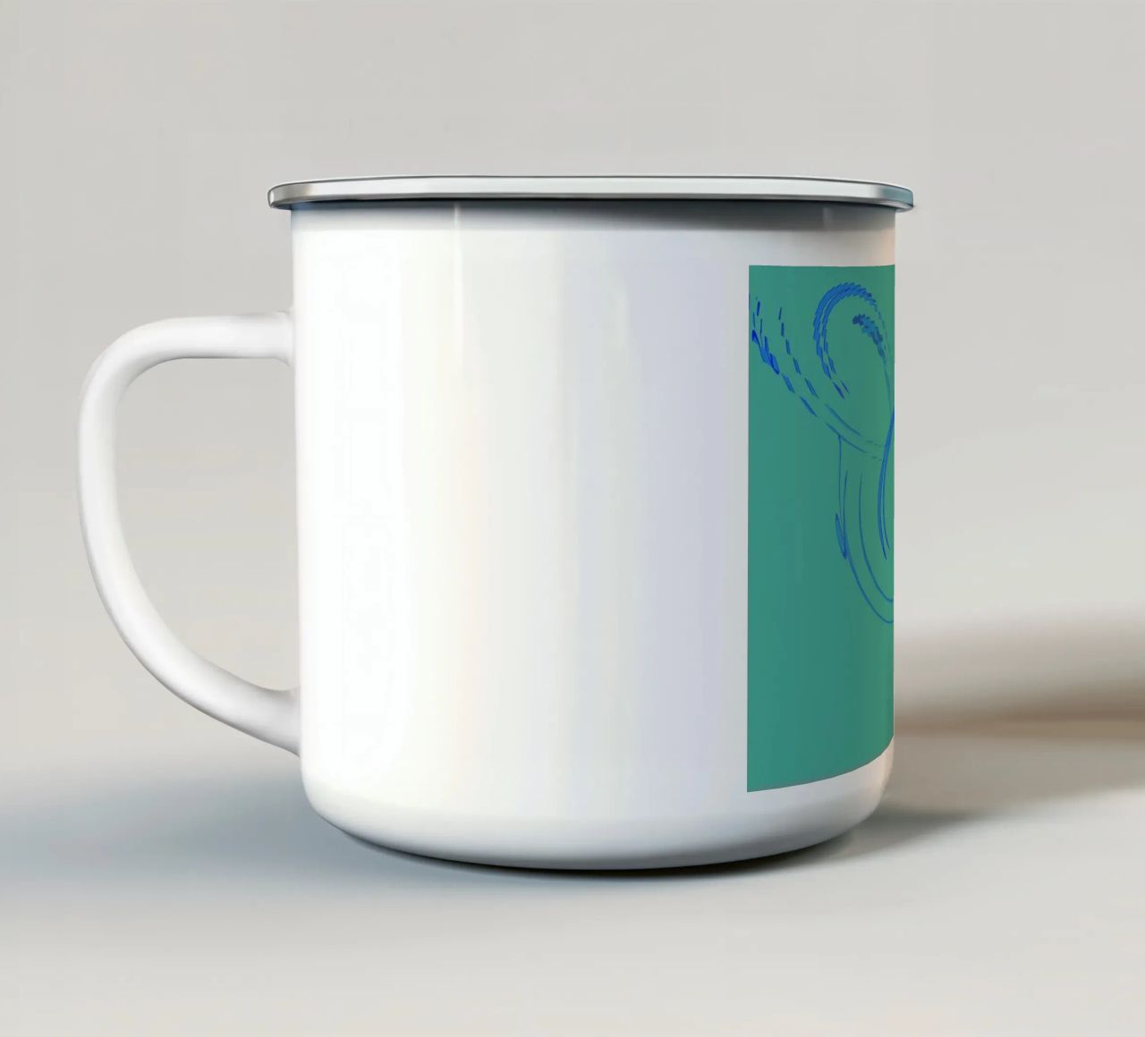 Abstract circular dynamic shape in blue and green enamel mug by Something for you