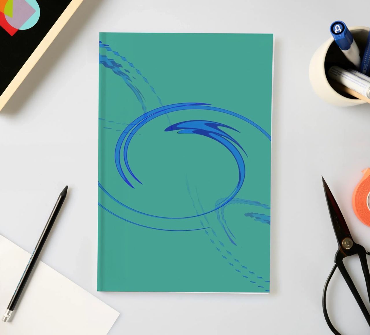 Abstract circular dynamic shape in blue and green notebook by Something for you
