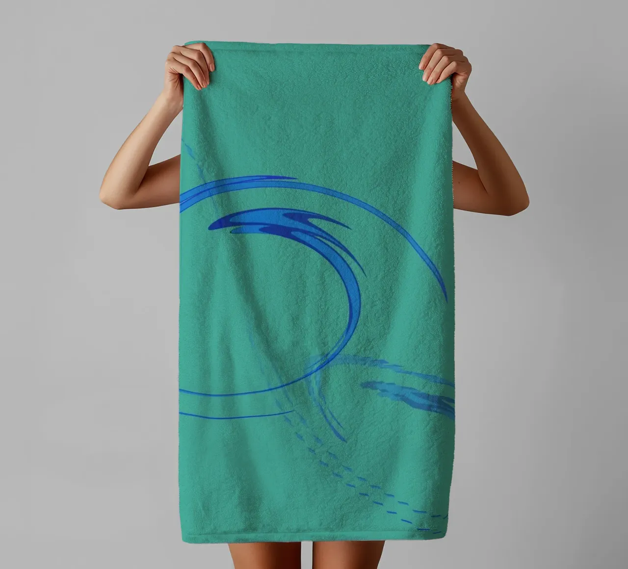Abstrakte kreisförmige dynamische Form in Blau und Grün Handtuch von Something for you