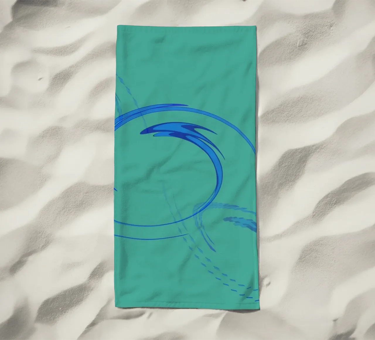 Abstract circular dynamic shape in blue and green beach towel by Something for you
