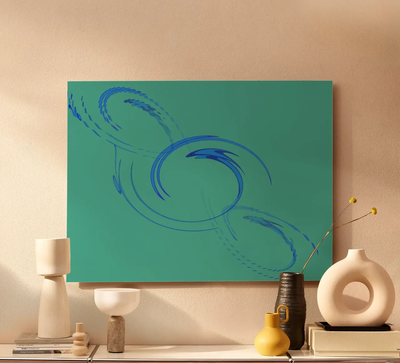 Abstract circular dynamic shape in blue and green alu-dibond by Something for you