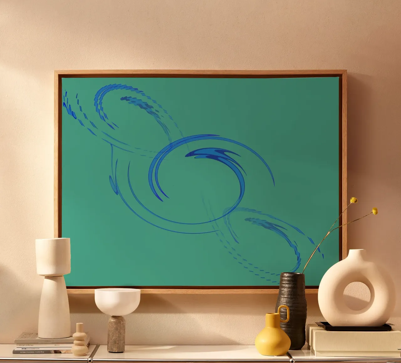 Abstract circular dynamic shape in blue and green canvas by Something for you