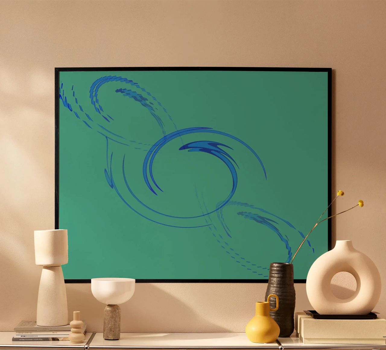 Abstract circular dynamic shape in blue and green hahnemühle by Something for you