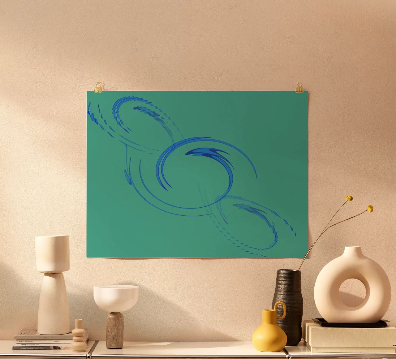 Abstract circular dynamic shape in blue and green hahnemühle by Something for you