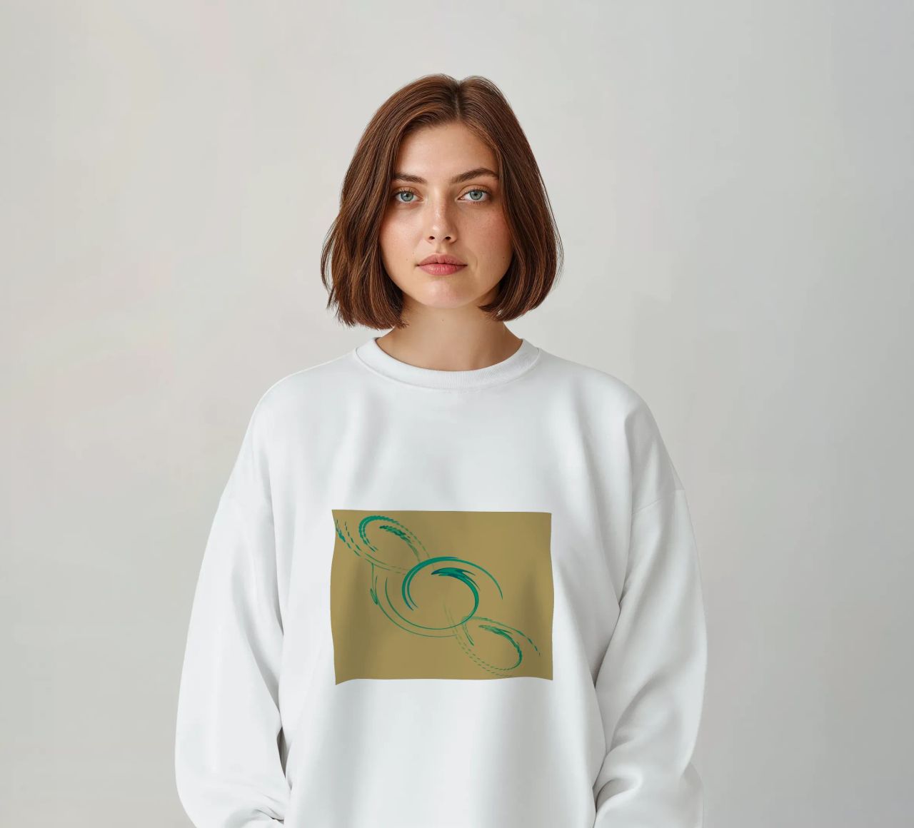 Abstract dynamic circular pattern in green + brown sweatshirt by Something for you