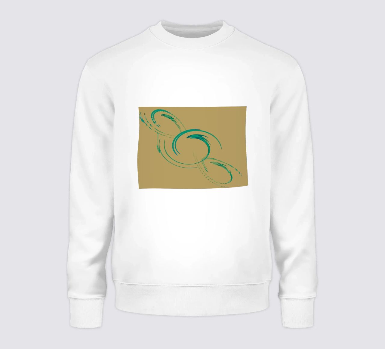 Abstract dynamic circular pattern in green + brown sweatshirt by Something for you