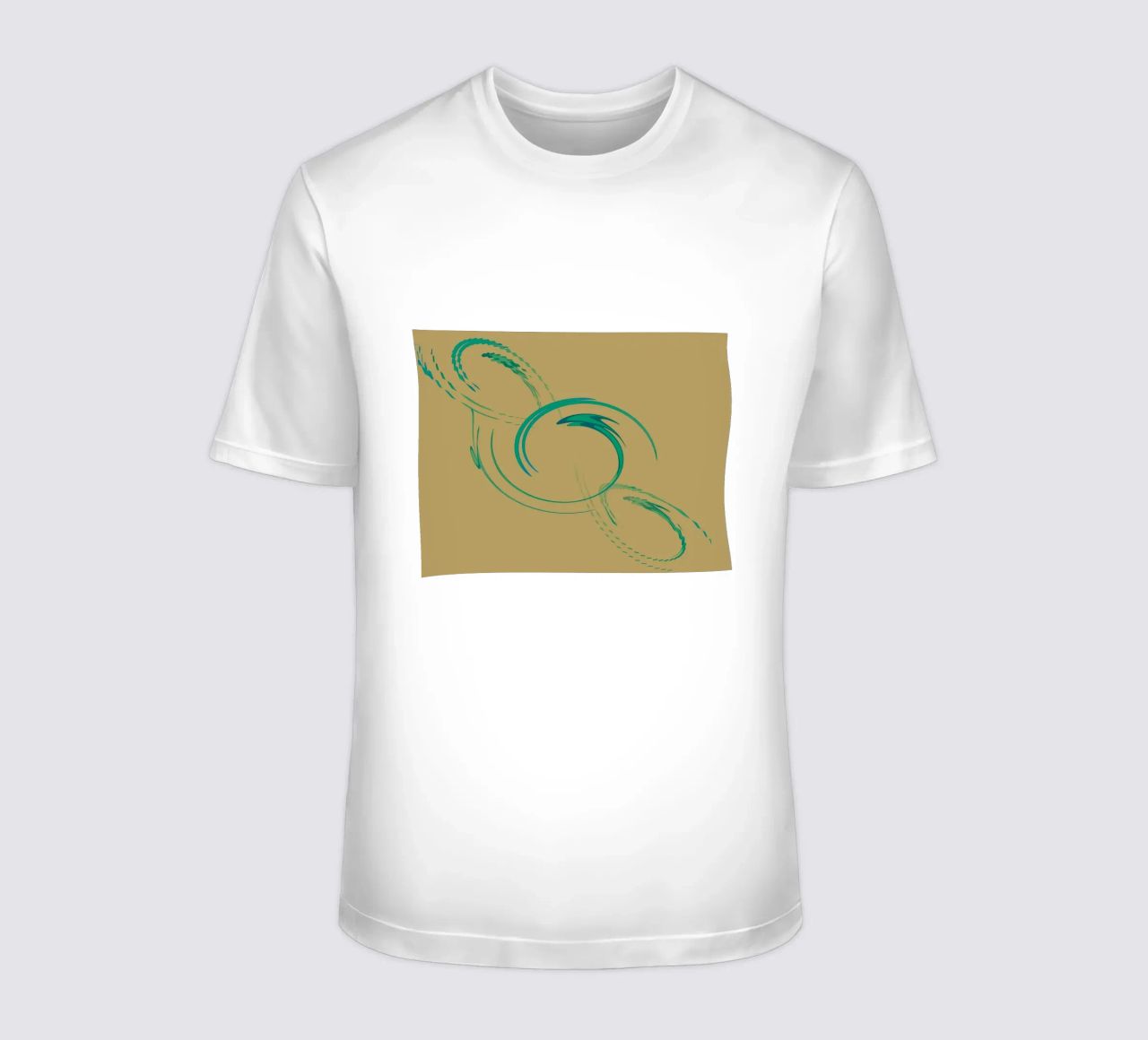 Abstract dynamic circular pattern in green + brown t-shirt by Something for you