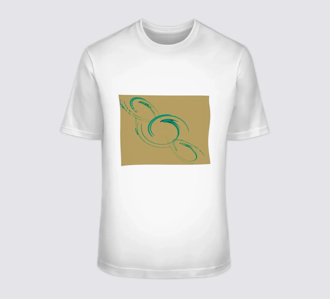 Abstract dynamic circular pattern in green + brown t-shirt by Something for you