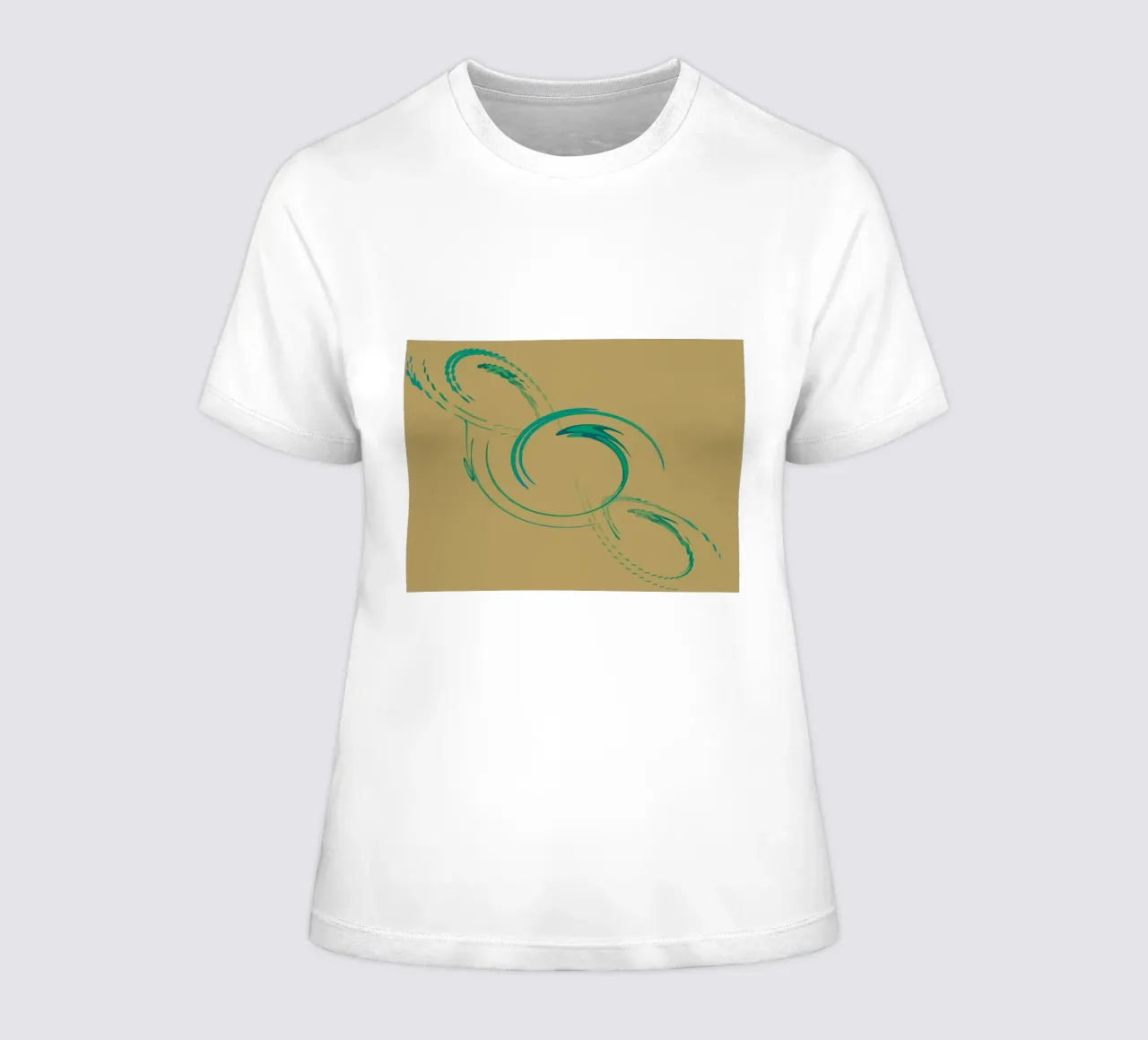Abstract dynamic circular pattern in green + brown women's fitted t-shirt by Something for you