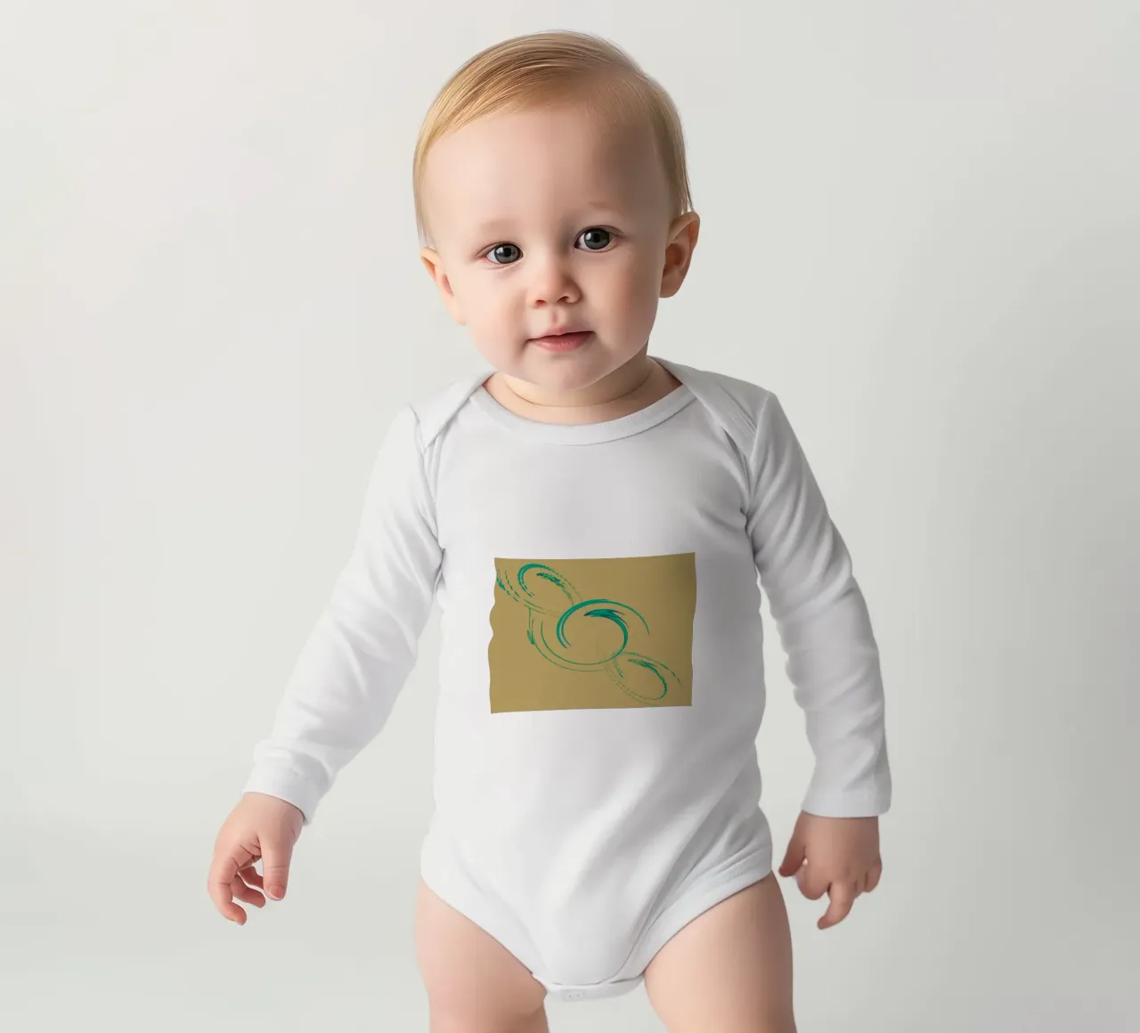 Abstract dynamisch cirkelvormig patroon in groen + bruin babyrompertje lange mouwen van Something for you