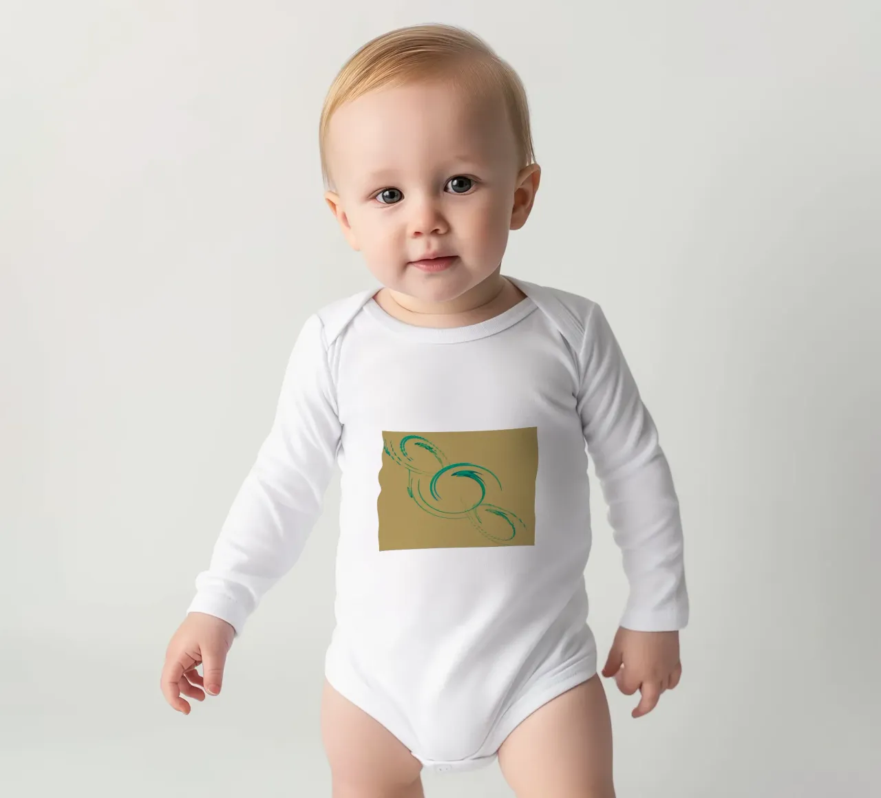 Abstract dynamisch cirkelvormig patroon in groen + bruin babyrompertje lange mouwen van Something for you