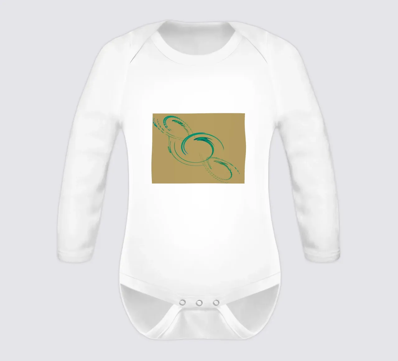 Abstract dynamisch cirkelvormig patroon in groen + bruin babyrompertje lange mouwen van Something for you