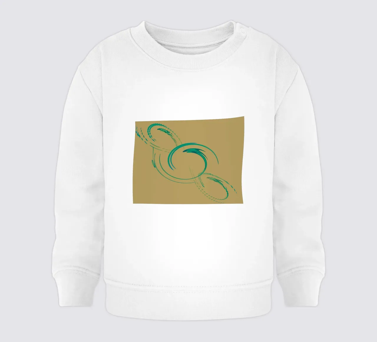 Abstract dynamic circular pattern in green + brown baby sweatshirt by Something for you