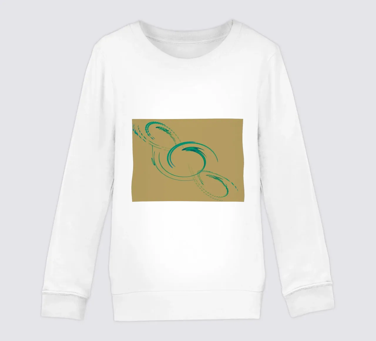 Abstract dynamic circular pattern in green + brown kids sweatshirt by Something for you