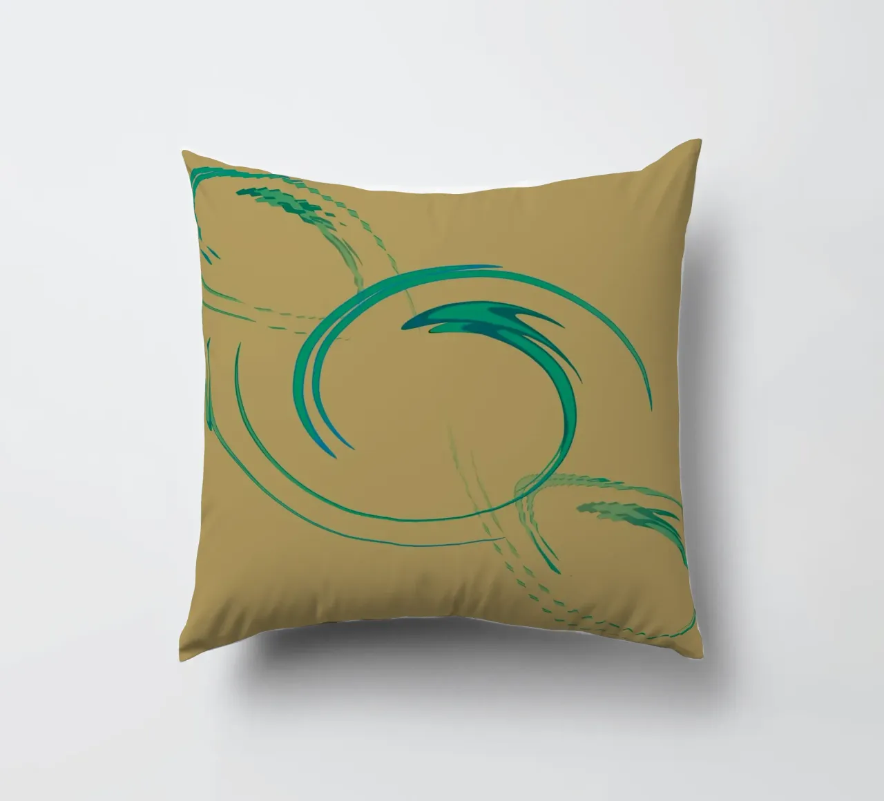 Abstract dynamic circular pattern in green + brown decorative cushion by Something for you