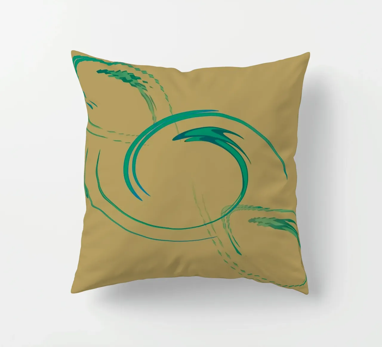 Abstract dynamic circular pattern in green + brown decorative cushion by Something for you