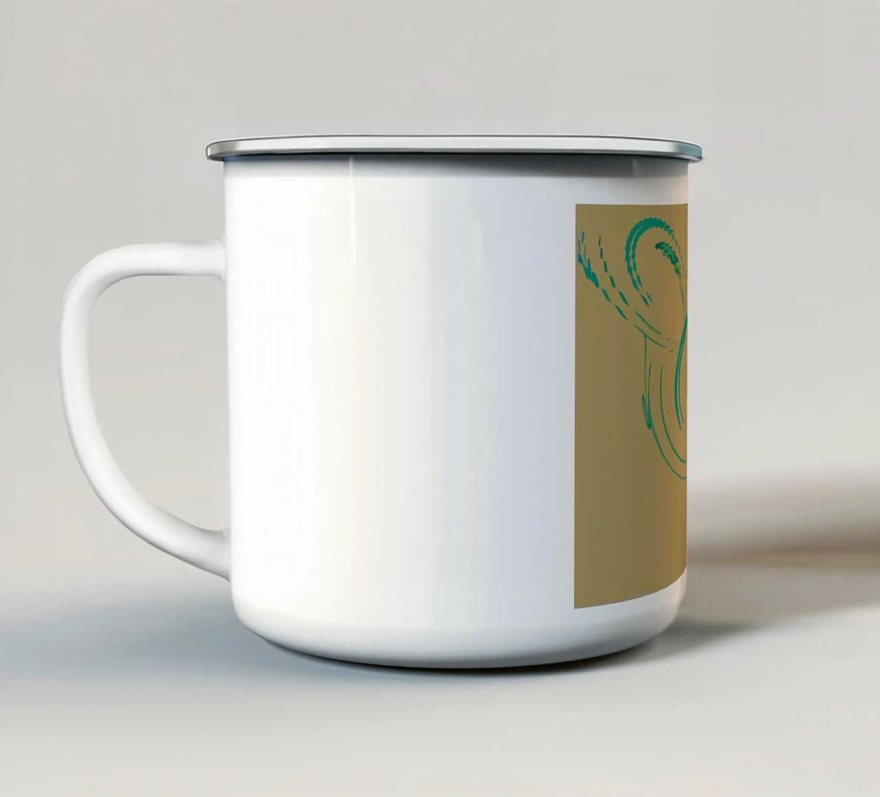 Abstract dynamic circular pattern in green + brown enamel mug by Something for you