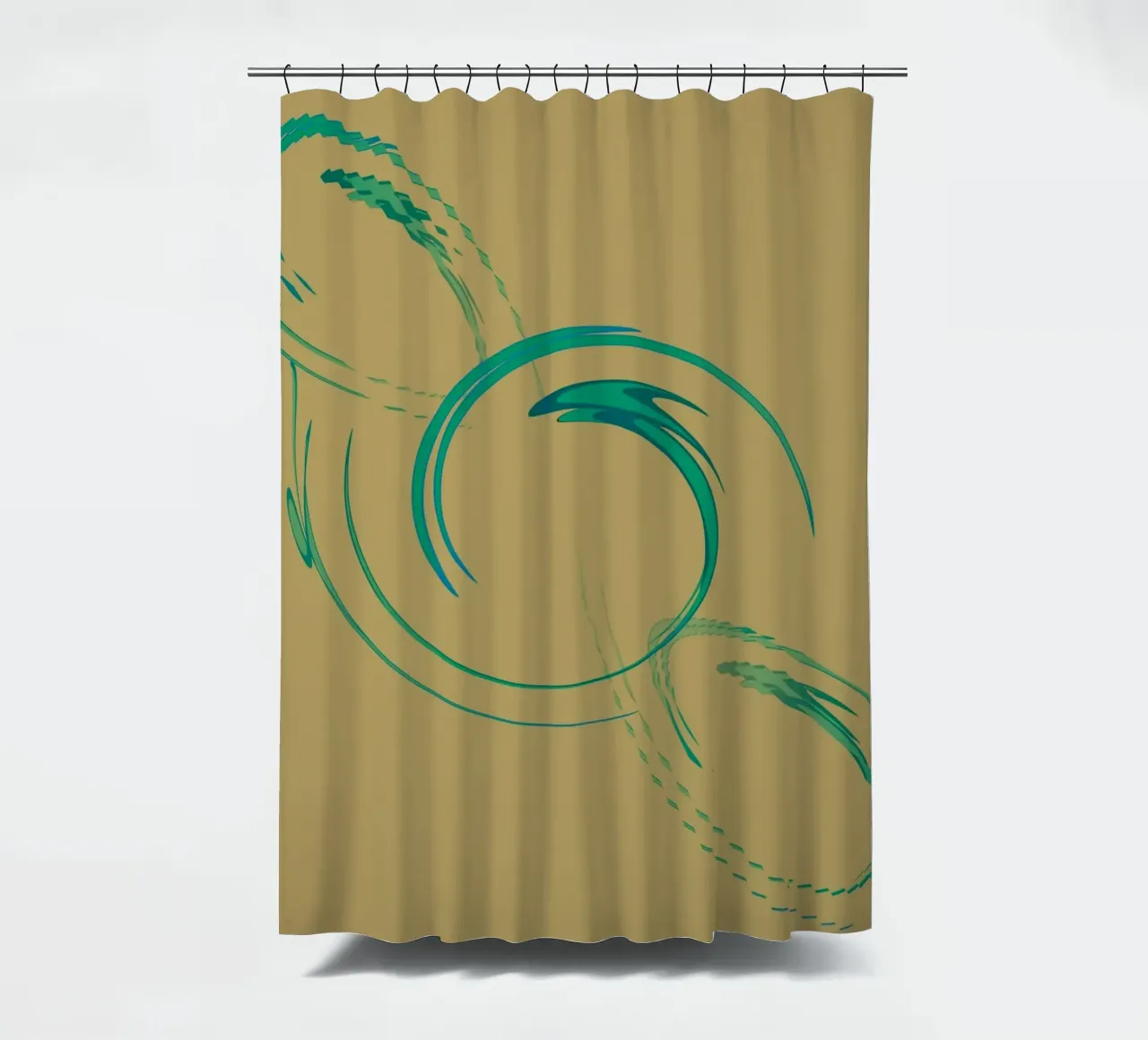 Abstract dynamic circular pattern in green + brown shower curtain by Something for you