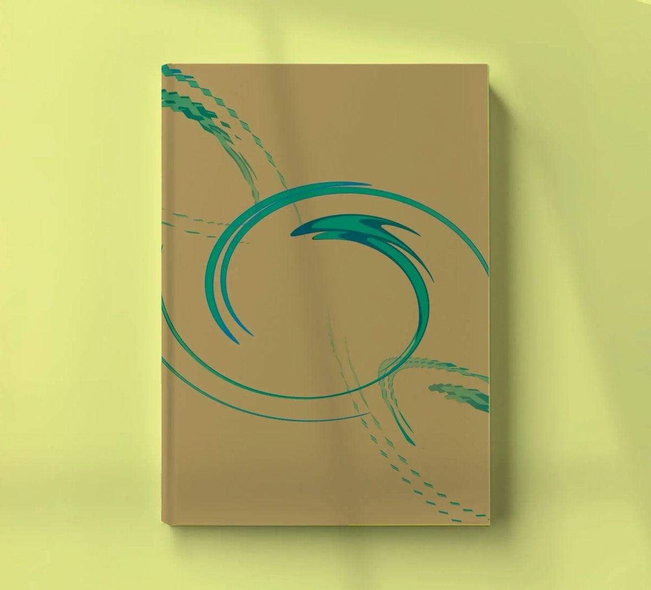 Abstract dynamic circular pattern in green + brown notebook by Something for you