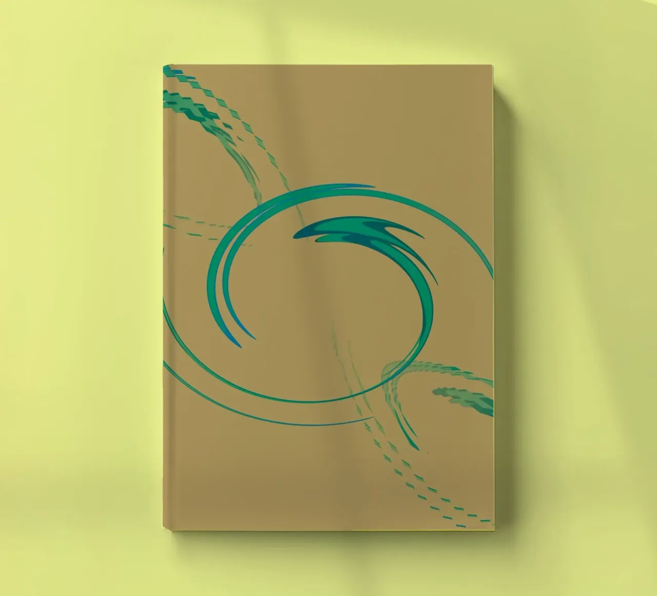 Abstract dynamic circular pattern in green + brown notebook by Something for you