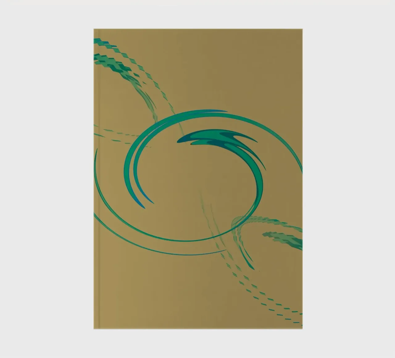 Abstract dynamic circular pattern in green + brown notebook by Something for you