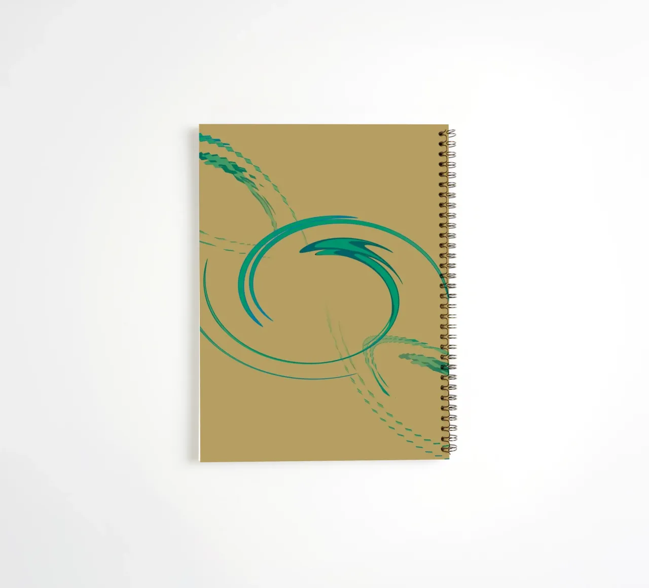 Motif circulaire dynamique abstrait en vert + marron carnet à spirale de Something for you