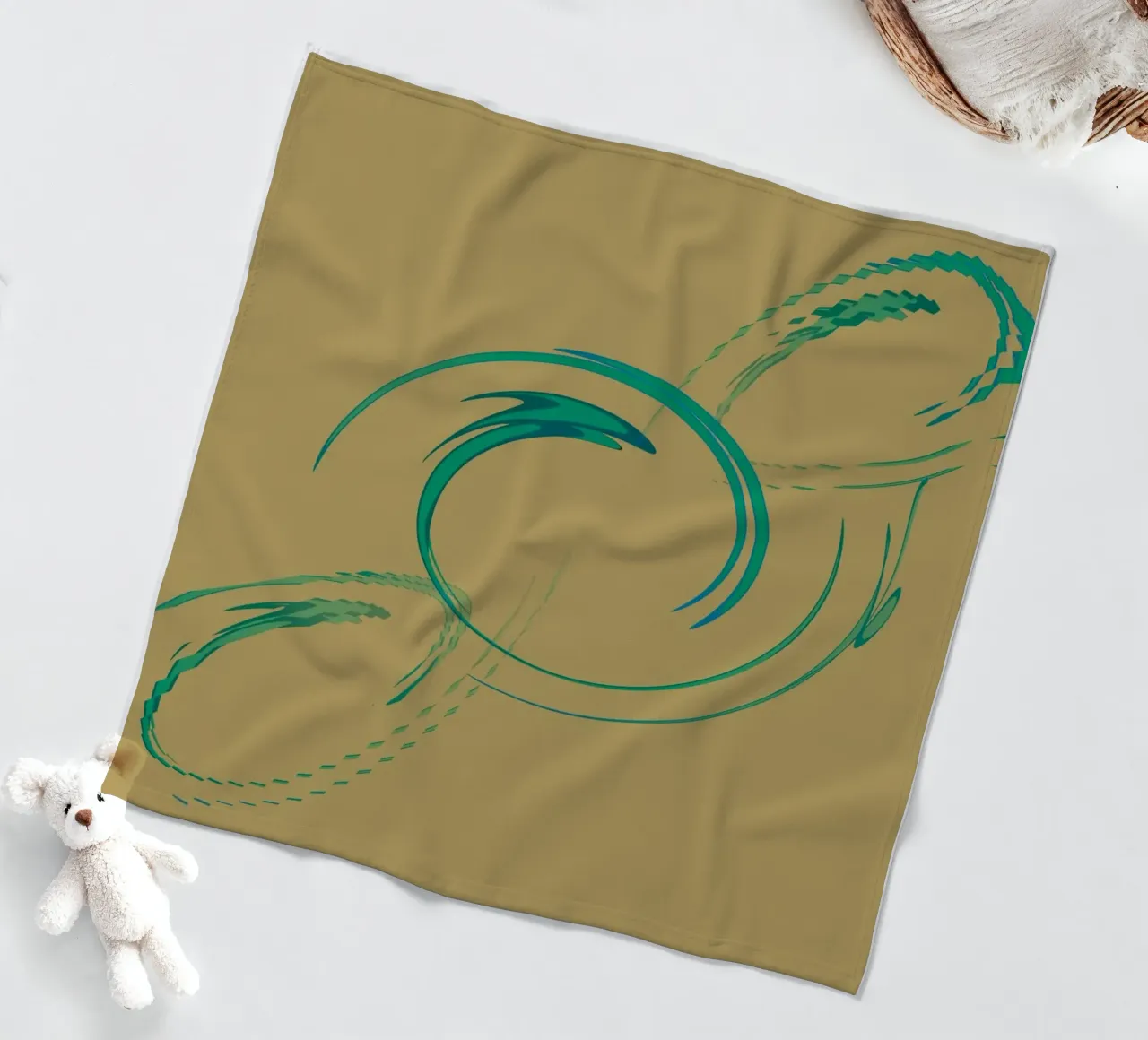 Abstract dynamic circular pattern in green + brown fleece blanket by Something for you
