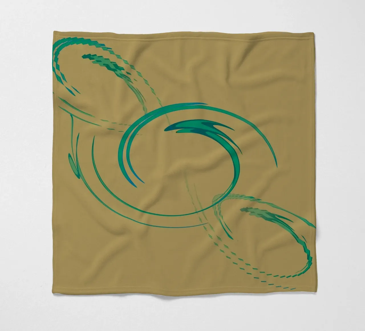 Abstract dynamic circular pattern in green + brown fleece blanket by Something for you
