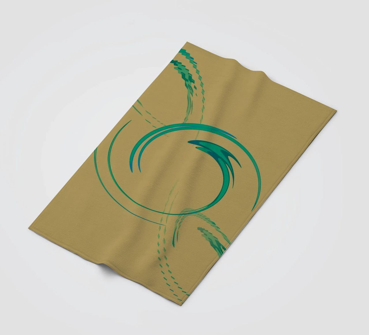 Abstract dynamic circular pattern in green + brown fleece blanket by Something for you