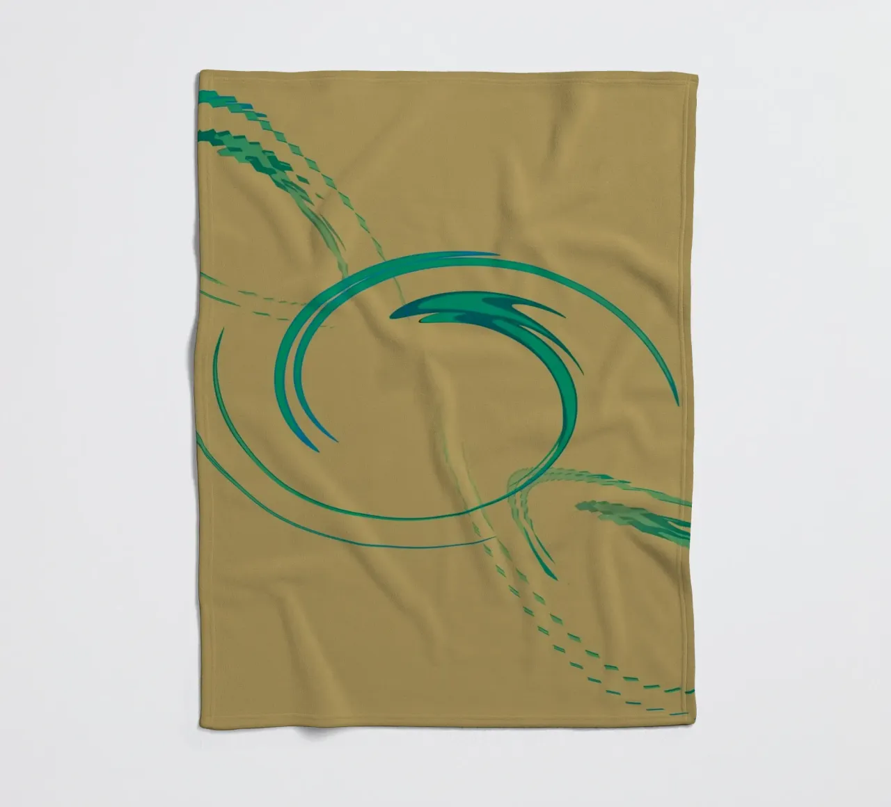 Abstract dynamic circular pattern in green + brown fleece blanket by Something for you