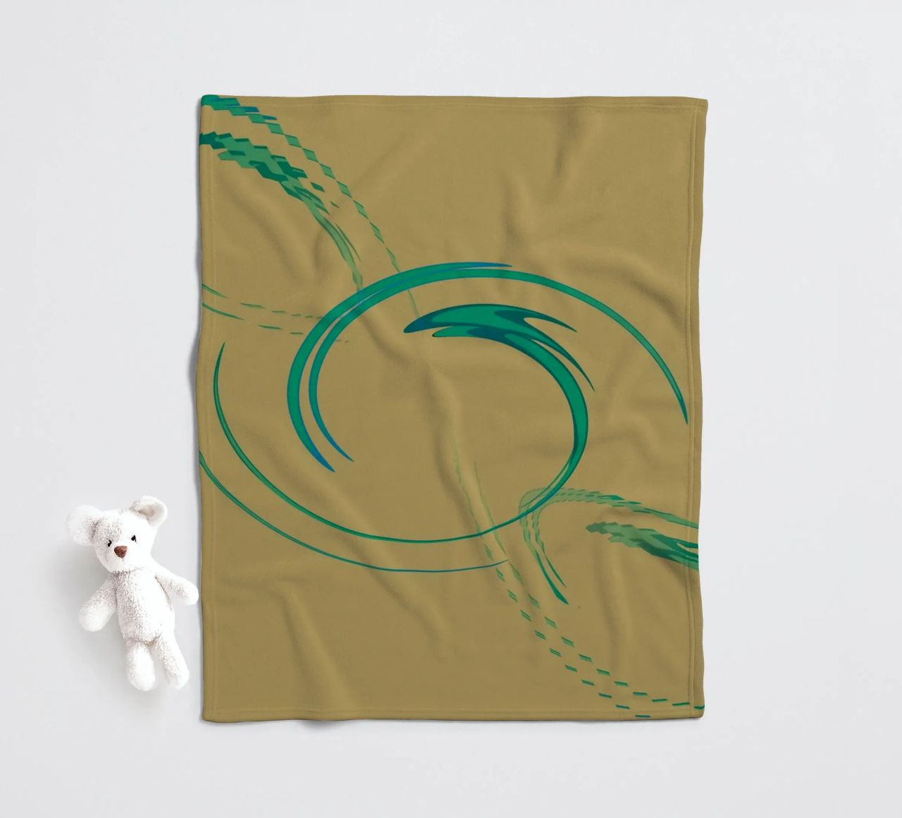 Abstract dynamic circular pattern in green + brown fleece blanket by Something for you