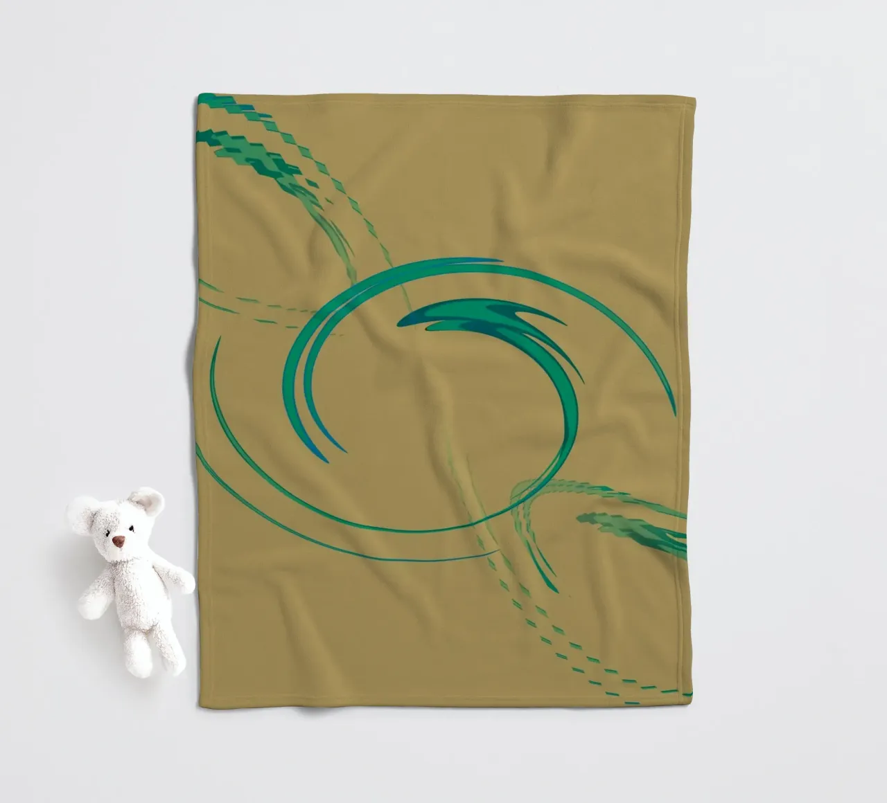 Abstract dynamic circular pattern in green + brown fleece blanket by Something for you