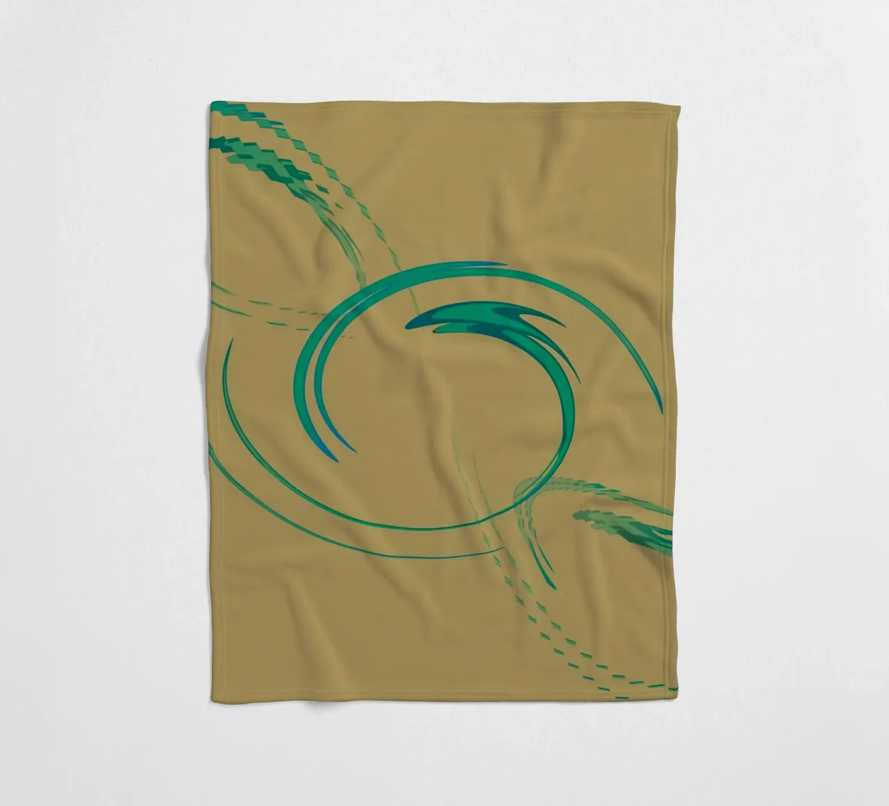 Abstract dynamic circular pattern in green + brown fleece blanket by Something for you