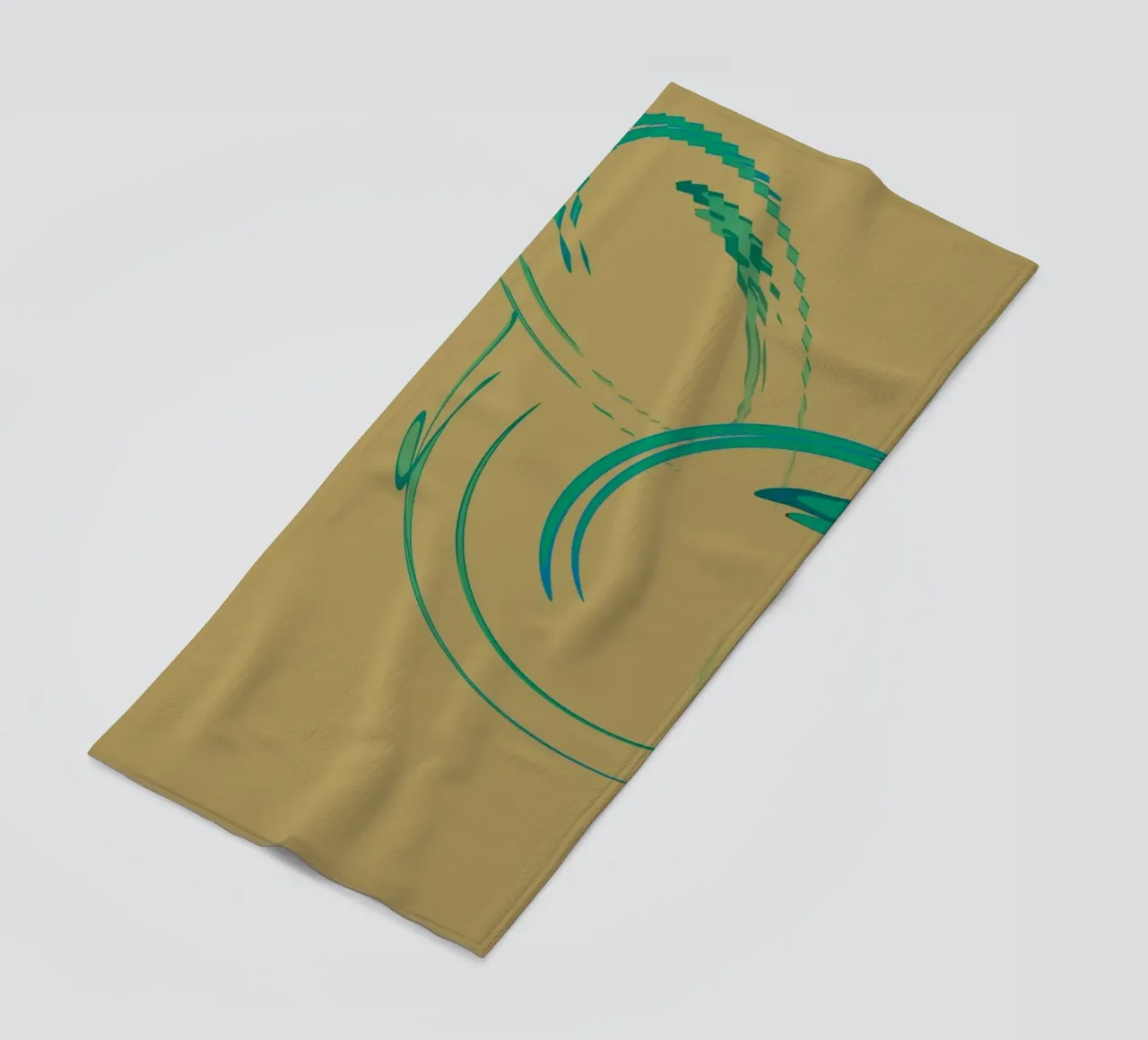 Abstract dynamic circular pattern in green + brown beach towel by Something for you