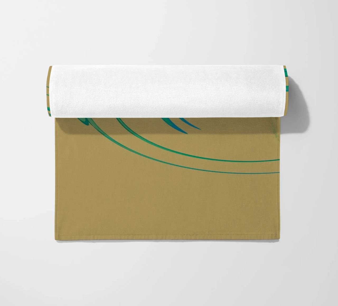 Abstract dynamic circular pattern in green + brown beach towel by Something for you