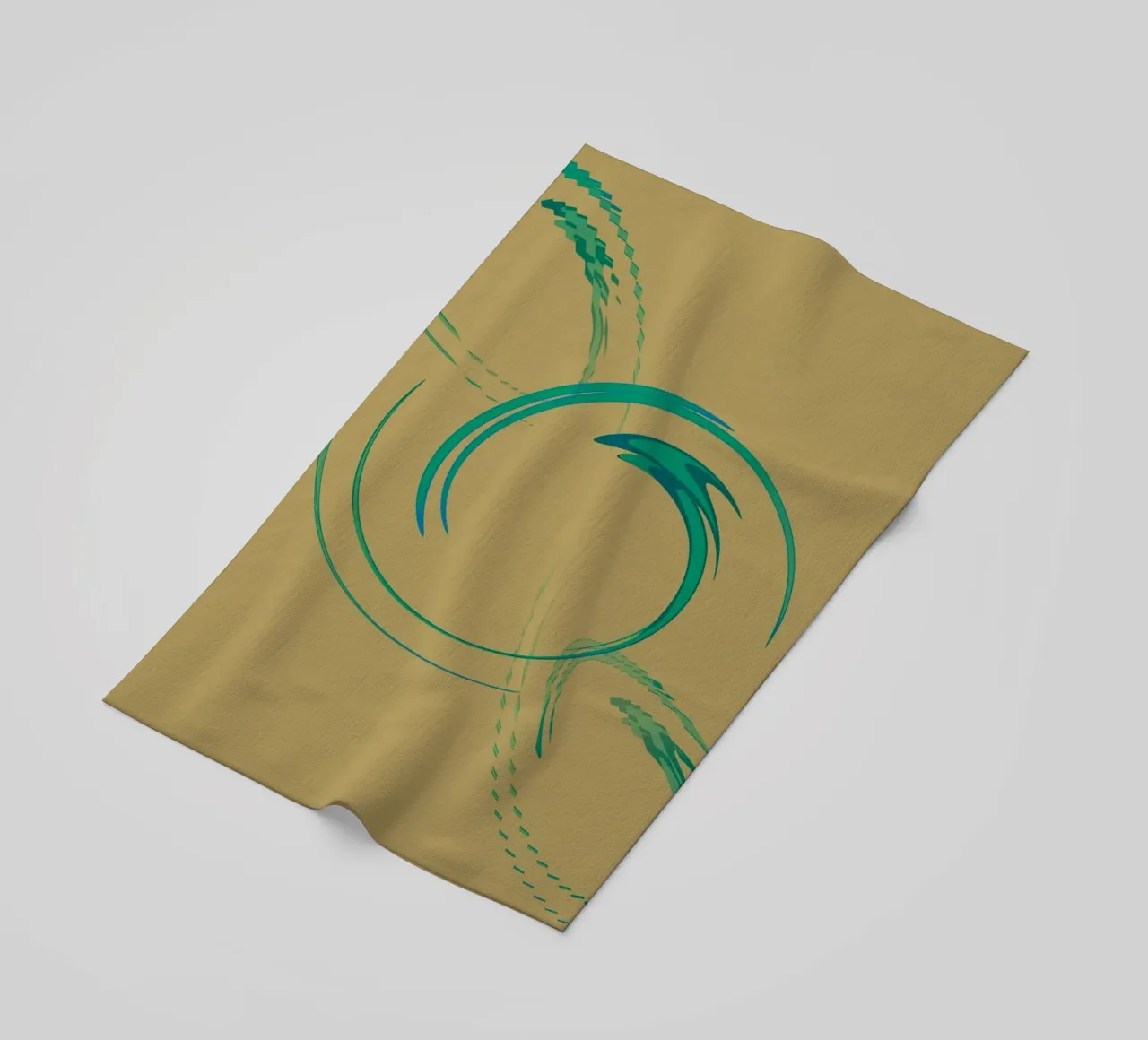 Abstract dynamic circular pattern in green + brown beach towel by Something for you