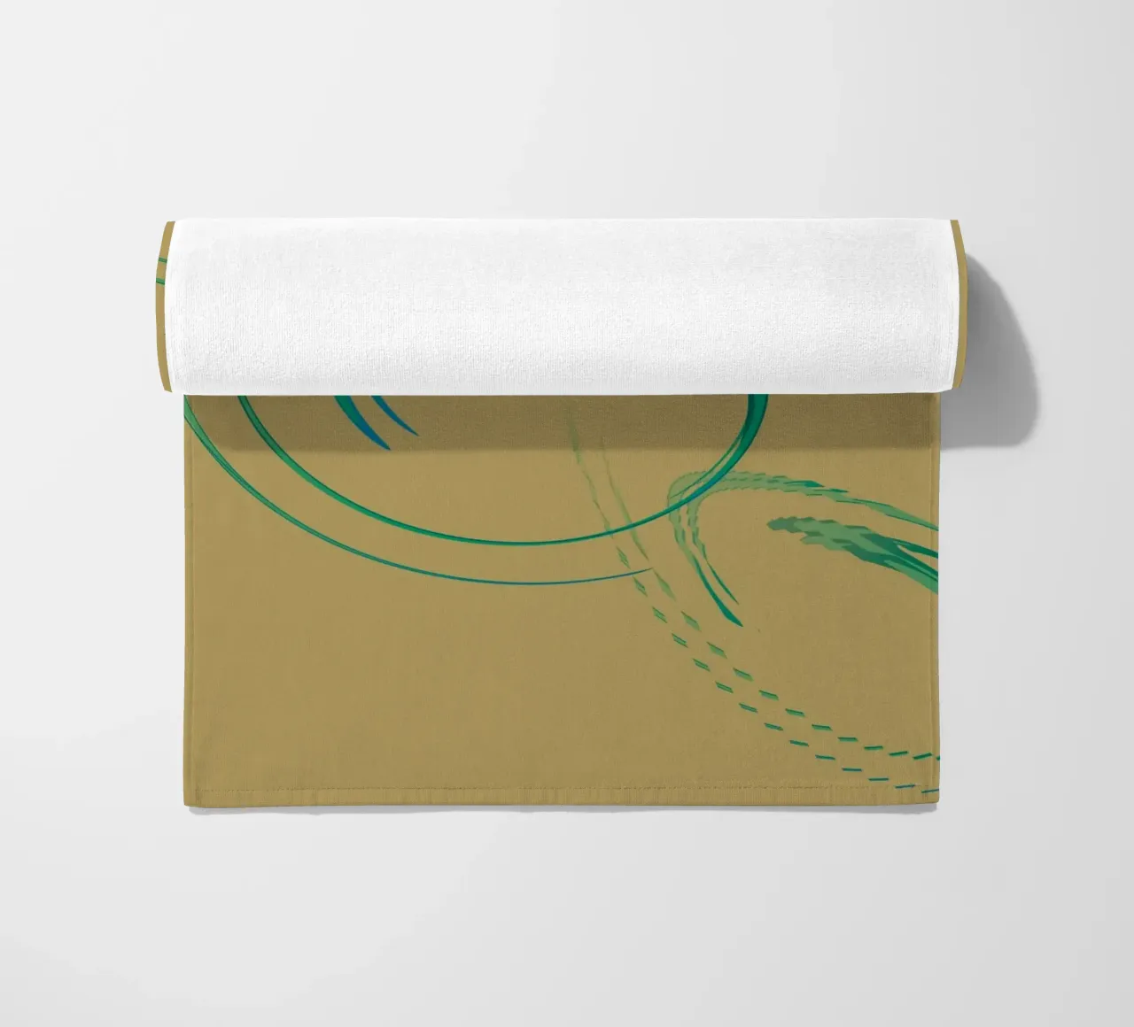 Abstract dynamic circular pattern in green + brown beach towel by Something for you