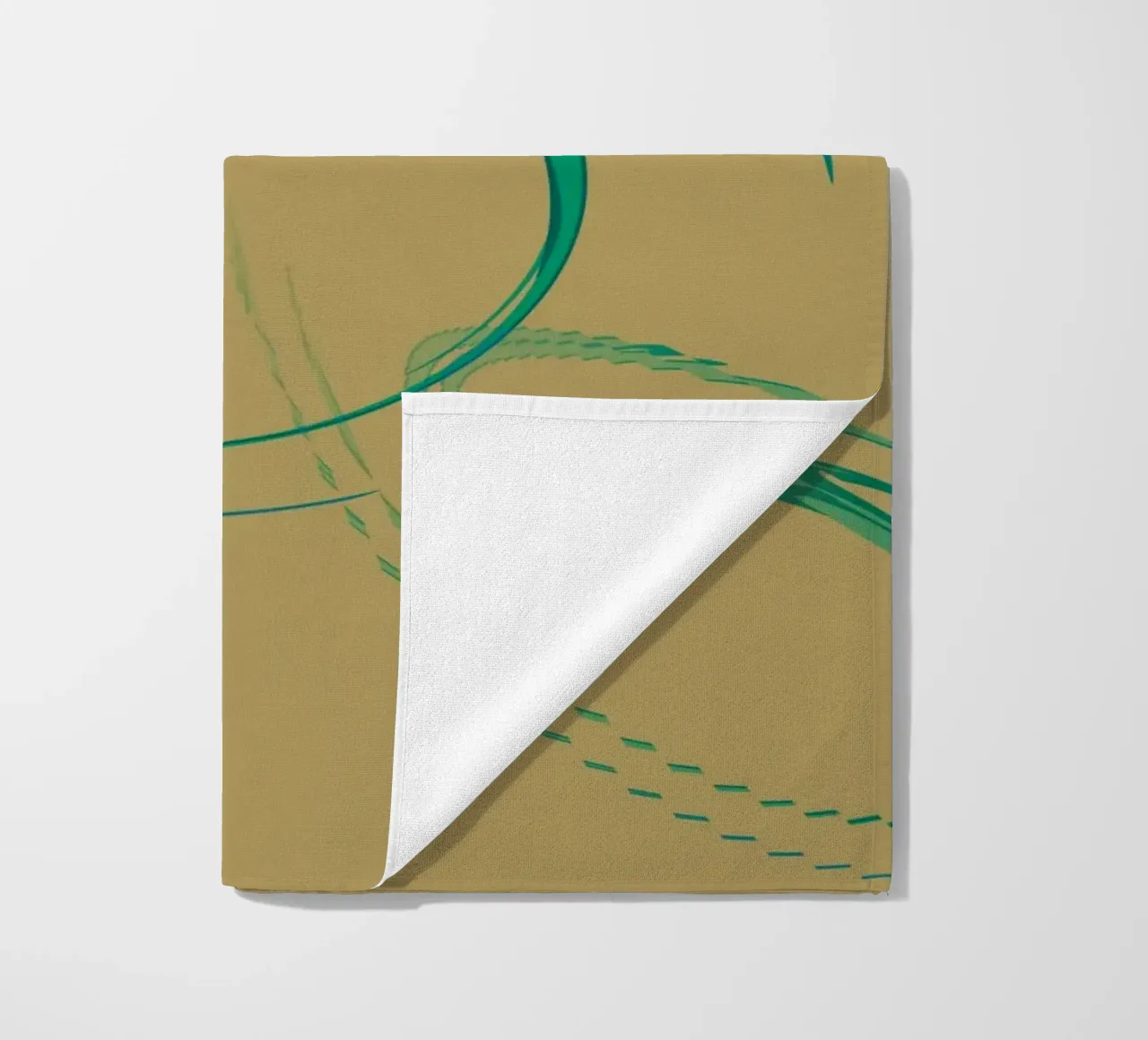 Abstract dynamic circular pattern in green + brown beach towel by Something for you