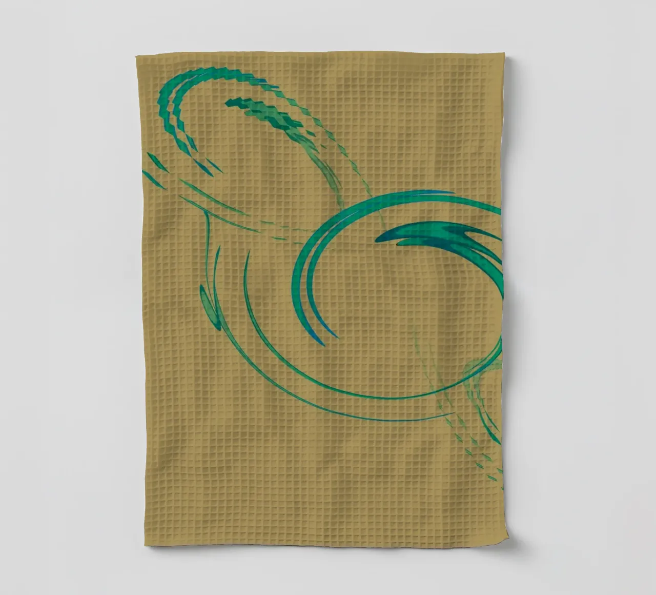 Abstract dynamic circular pattern in green + brown tea towel by Something for you