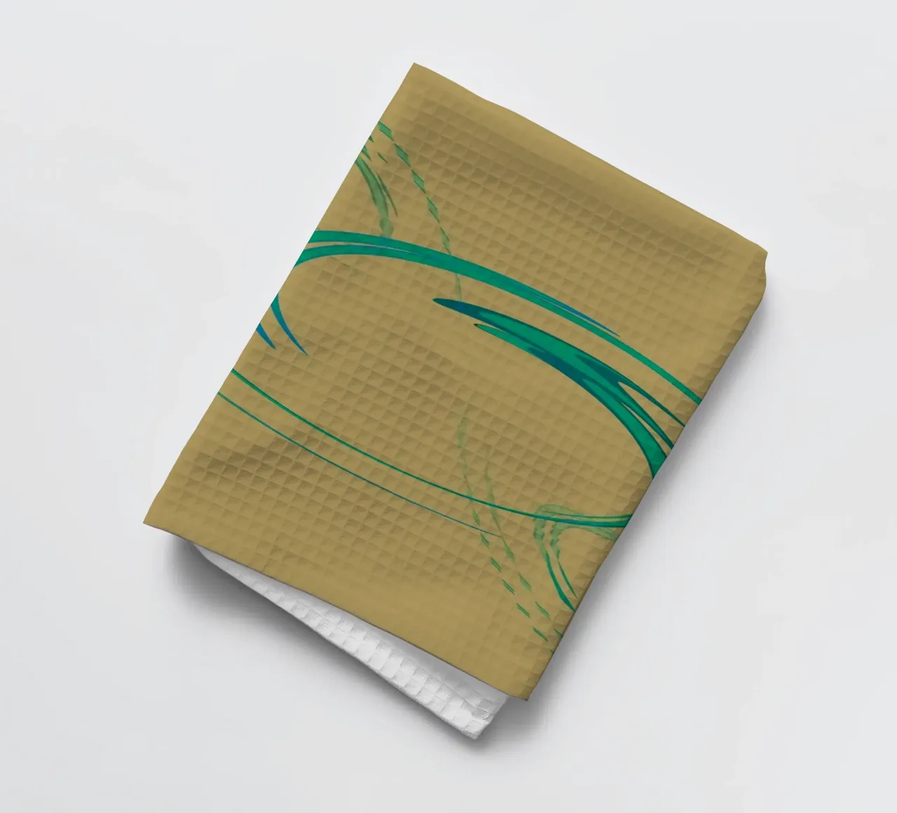 Abstract dynamic circular pattern in green + brown tea towel by Something for you