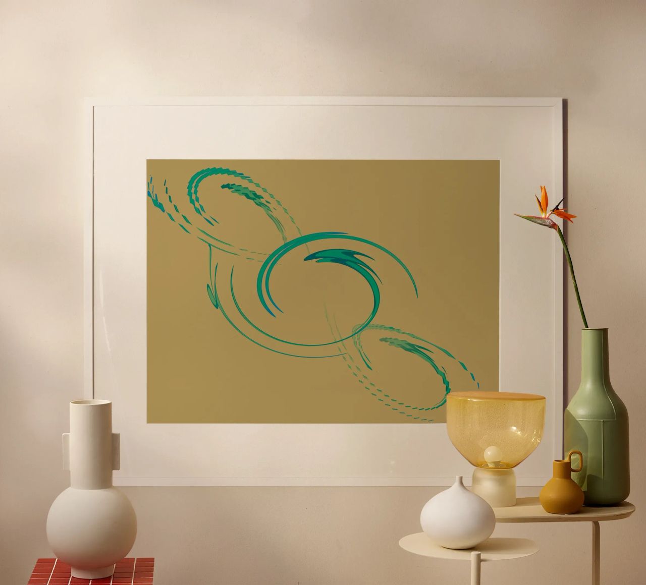 Abstract dynamic circular pattern in green + brown hahnemühle by Something for you