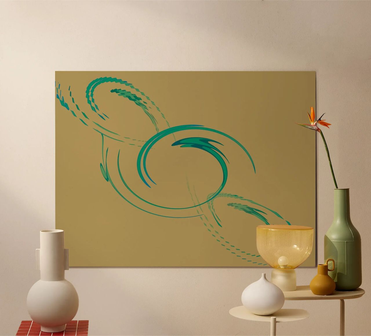 Abstract dynamic circular pattern in green + brown hahnemühle by Something for you